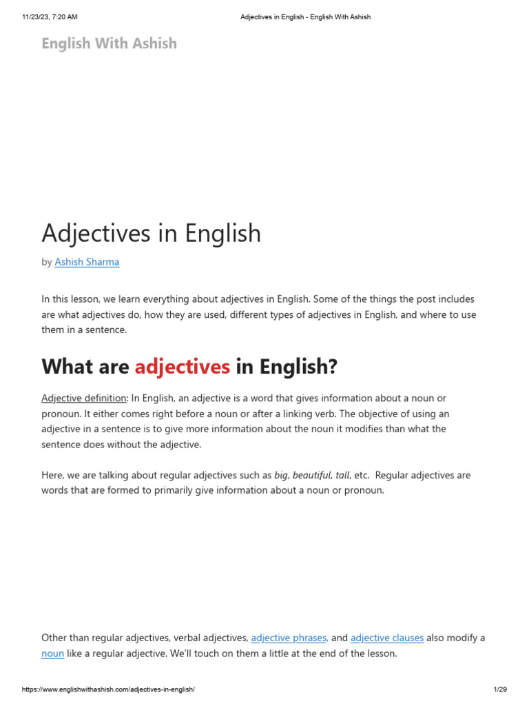 Understanding Adjective Usage in English | PDF | Adjective | Verb
