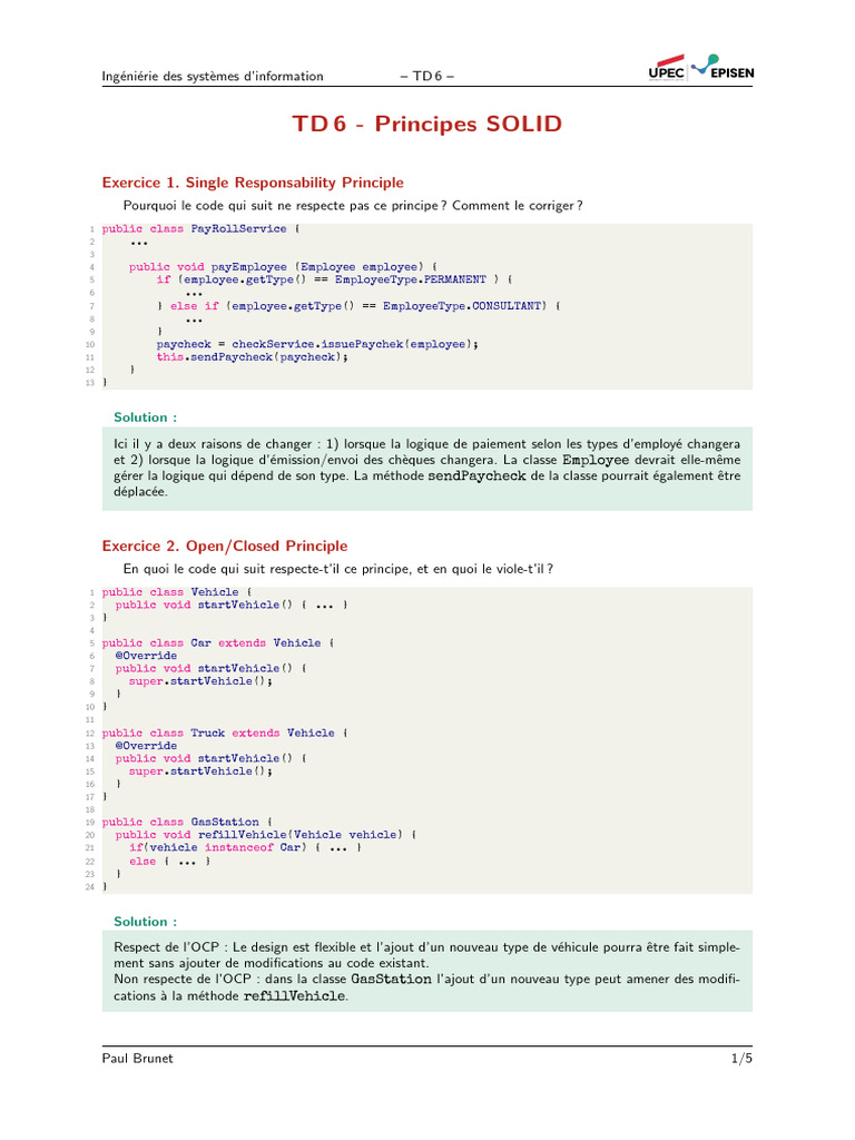 Principes SOLID en ingénierie logicielle | PDF