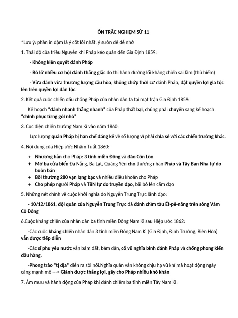 Đáp Án TN Sử HKII (Nghĩa) | PDF