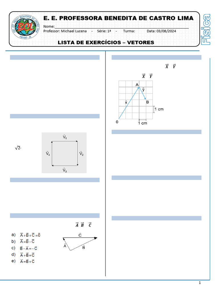 Lista de Exercícios sobre Vetores | PDF | Vetor euclidiano | Engenharia ...