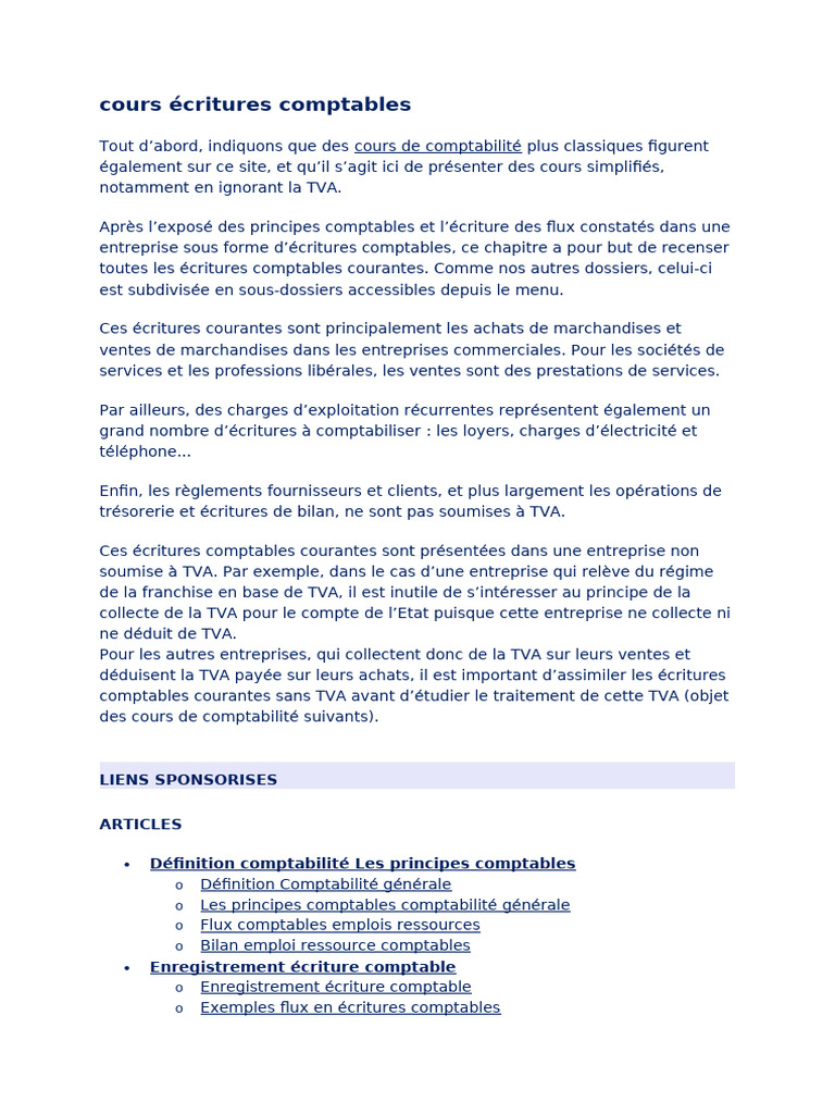 Écritures comptables simplifiées | PDF | Comptabilité analytique ...