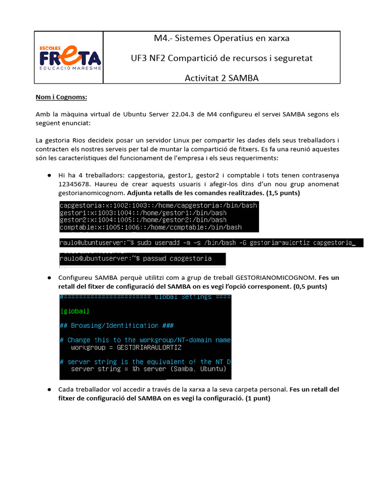 Raul Ortiz Sanchez - UF3 NF2 - Activitat 2 SAMBA | PDF