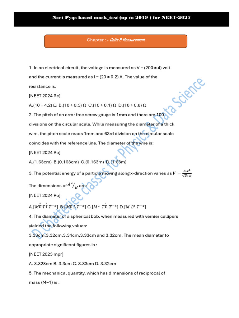 NEET 2027 Units & Measurements Mock Test | PDF | Significant Figures ...