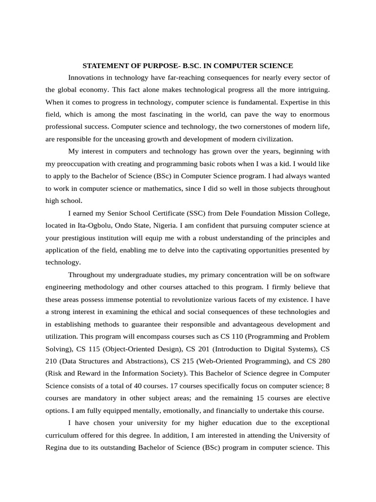 Adewumi Sop B.SC in Computer Science | PDF | Science | Bachelor Of Science