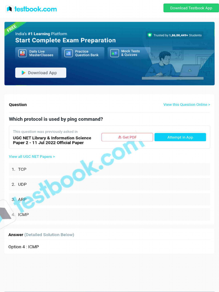 Which Protocol Is Used by Ping Command 63da3450eb27f1f78f929abd | PDF