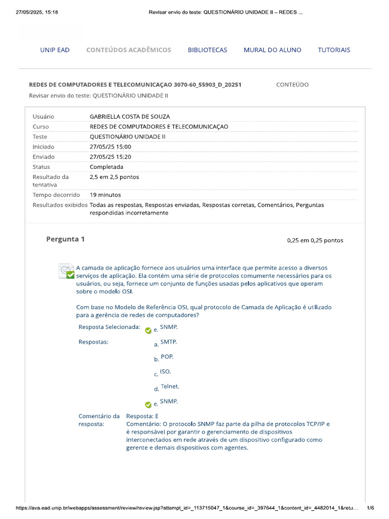 Questionário Unidade II AVA - Rede de Computadores | PDF