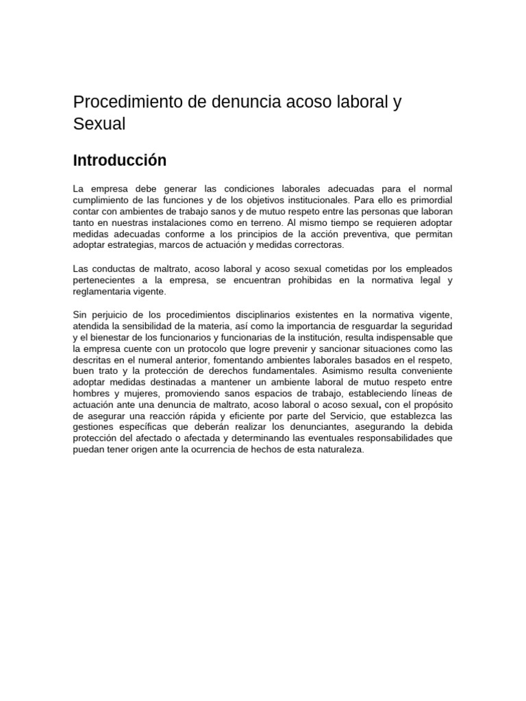 Protocolo de Denuncia de Acoso Laboral | PDF | Acoso sexual | Justicia