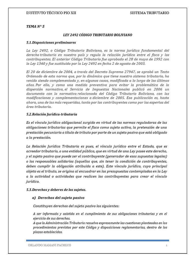 Tema #5 - Ley 2492 Código Tributario Boliviano | PDF | Informática ...