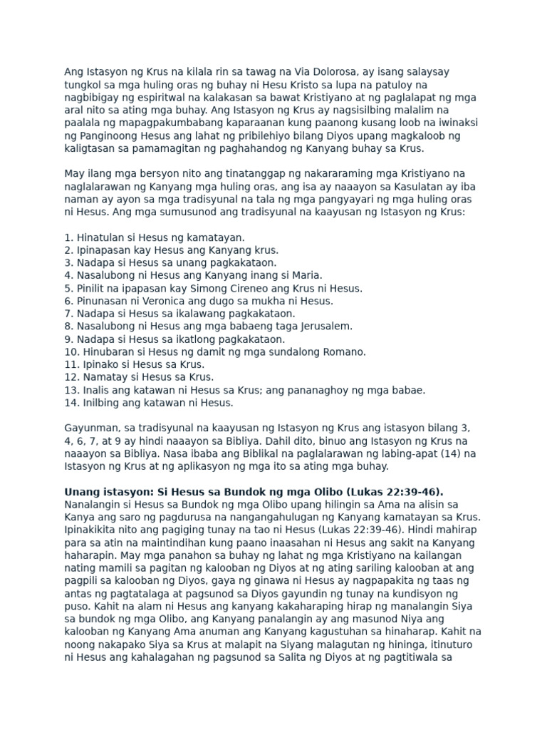 Ang Istasyon NG Krus Na Kilala Rin Sa Tawag Na Via Dolorosa | PDF