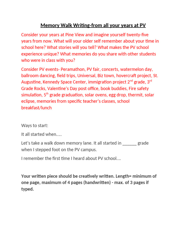 Memory Walk Speech 8th Grade | PDF
