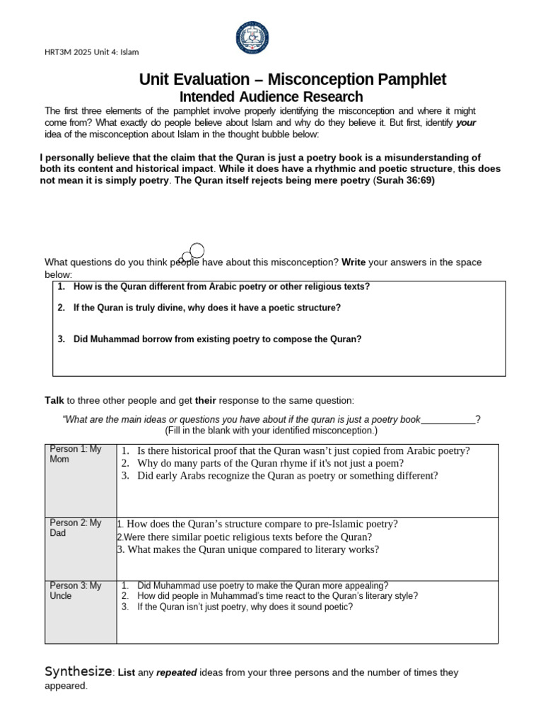 Unit Evaluation - Misconception Pamphlet: Intended Audience Research ...