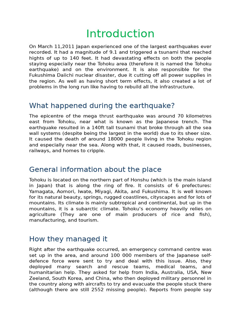 Tohoku Earthquake and Tsunami Analysis | PDF | Earthquakes | Seismology