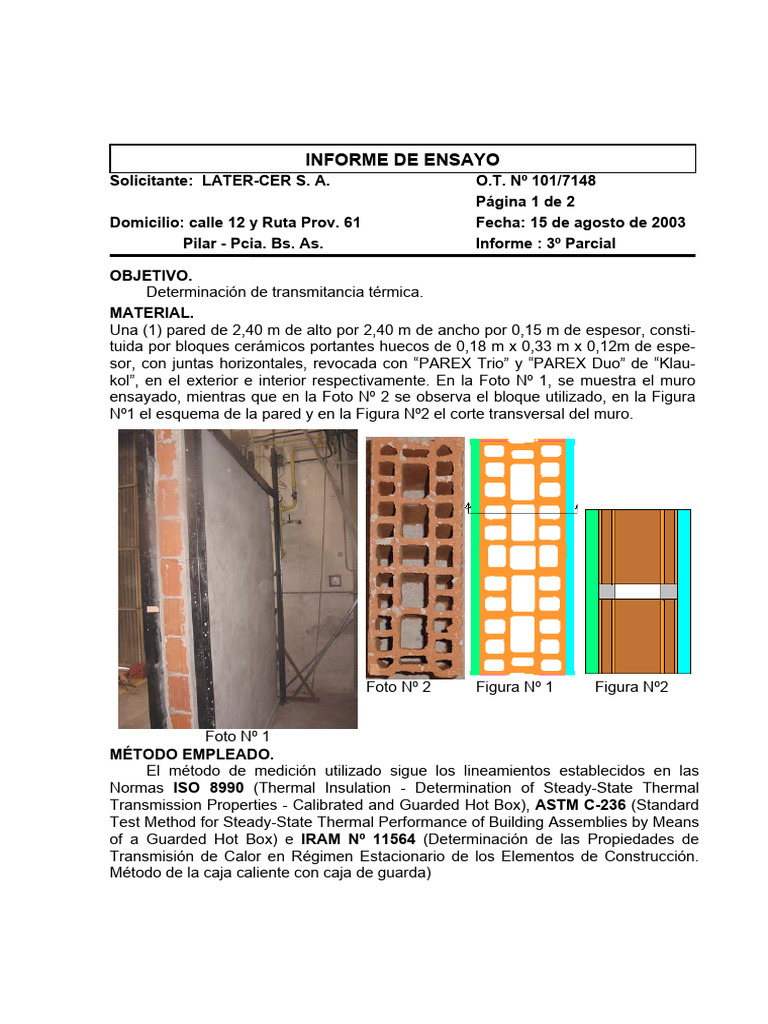 Informe de Transmitancia Térmica de Pared | PDF | Temperatura ...