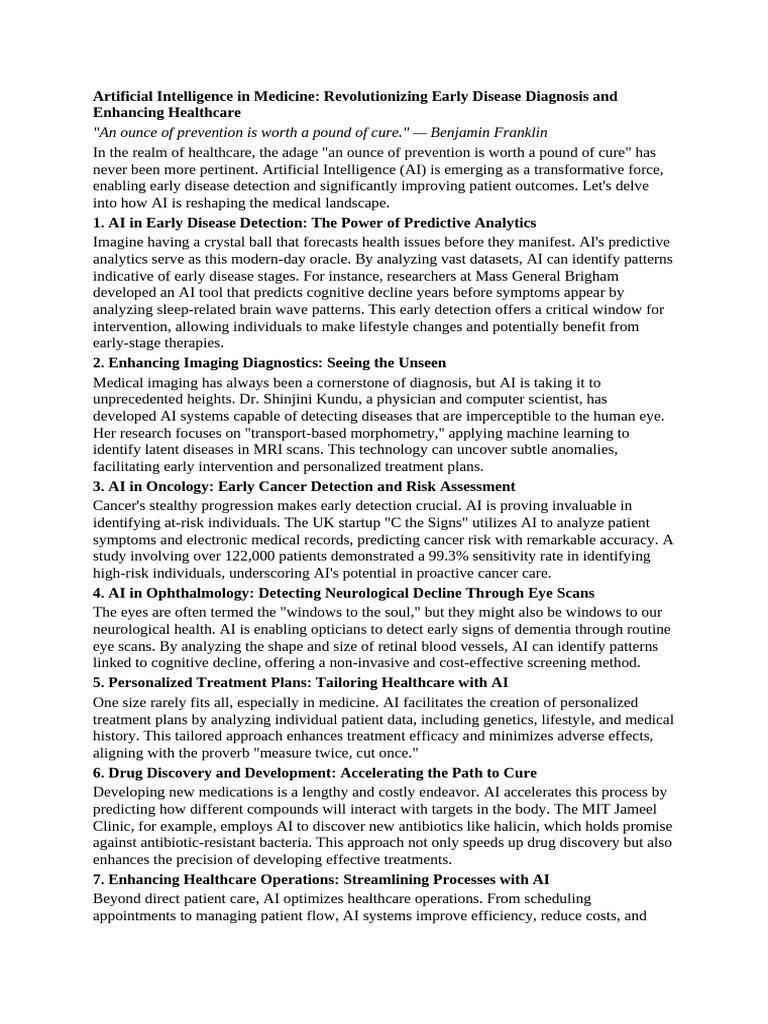 AI Transforming Early Disease Diagnosis | PDF | Artificial Intelligence ...