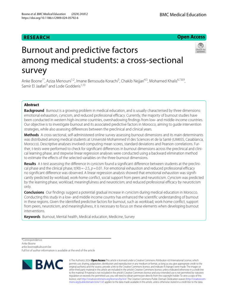 Burnout Factors in Moroccan Medical Students | PDF | Occupational ...