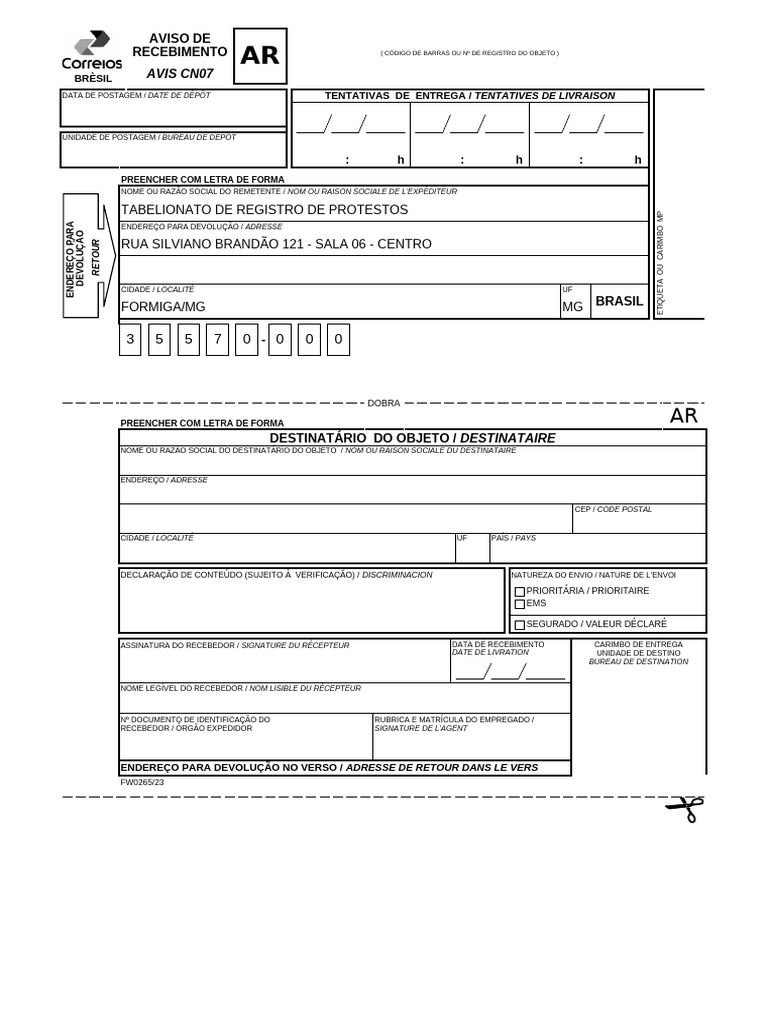 Modelo de Aviso de Recebimento Correios | PDF | Brasil