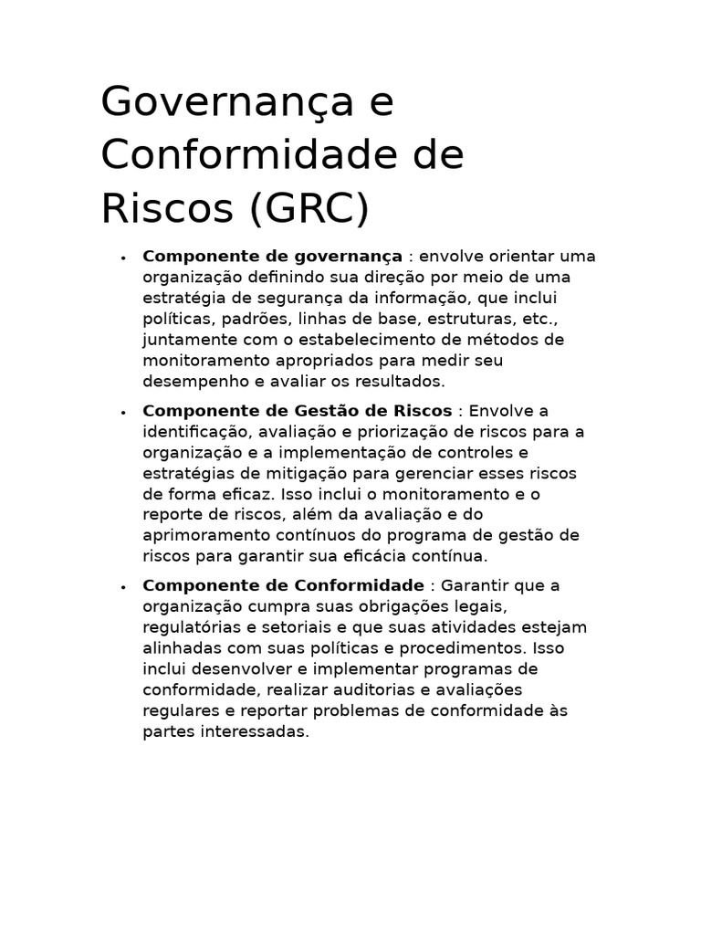 Governança e Conformidade de Riscos GRC | PDF | Segurança de ...