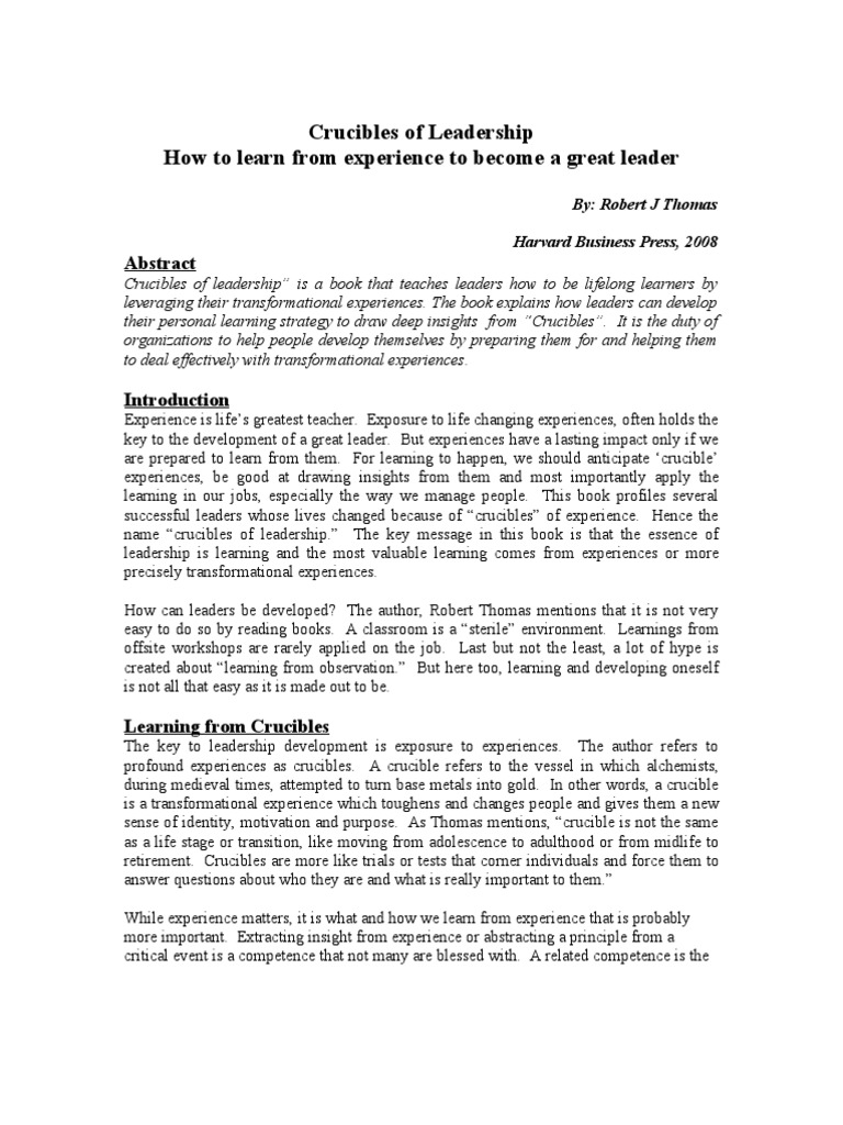 Crucibles of Leadership PDF Leadership Motivation