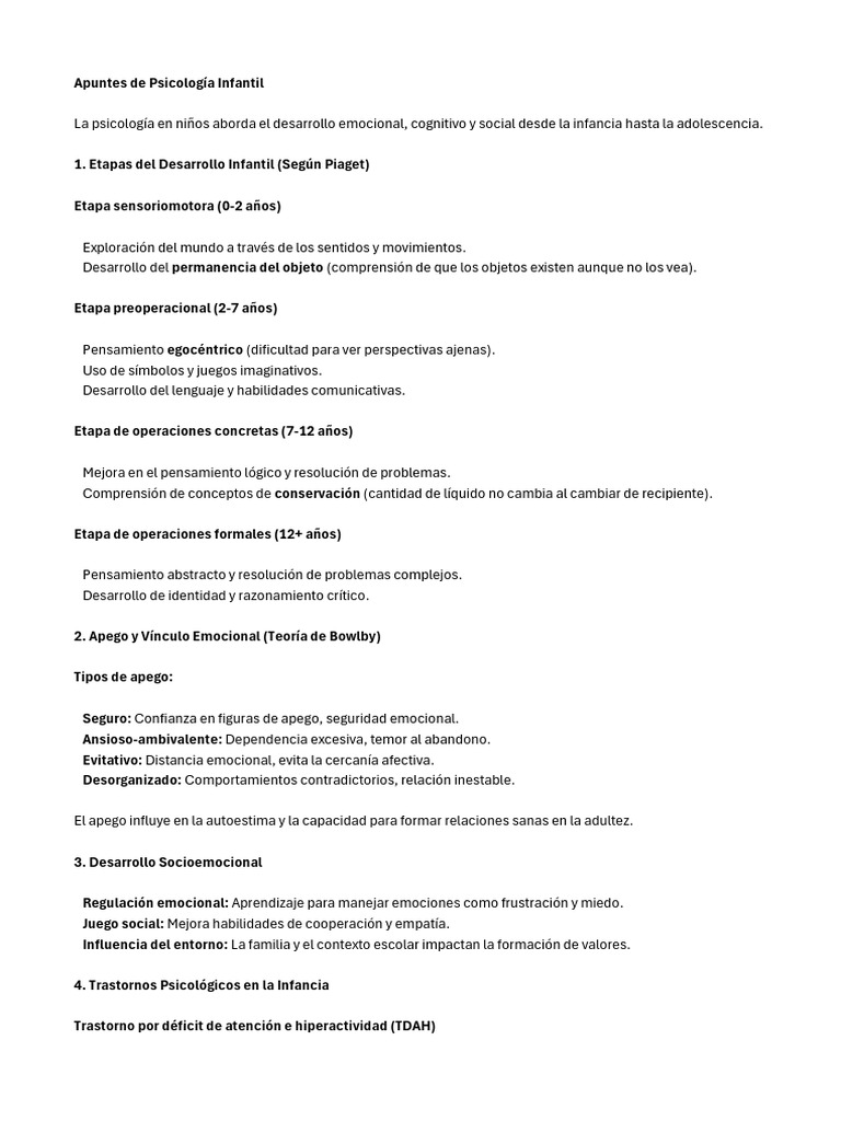 Psicología Infantil: Desarrollo y Trastornos | PDF | Teoría de apego ...