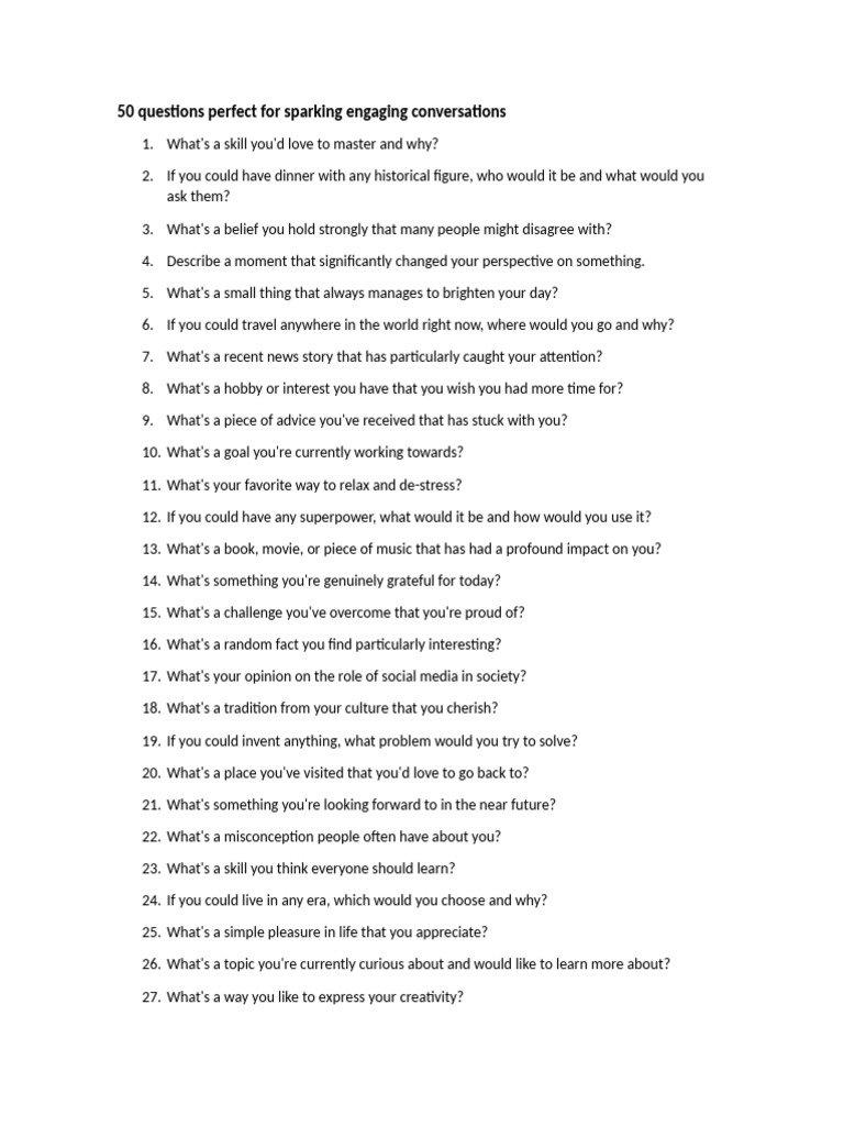 50 Engaging Conversation Starters | PDF | Learning | Teachers