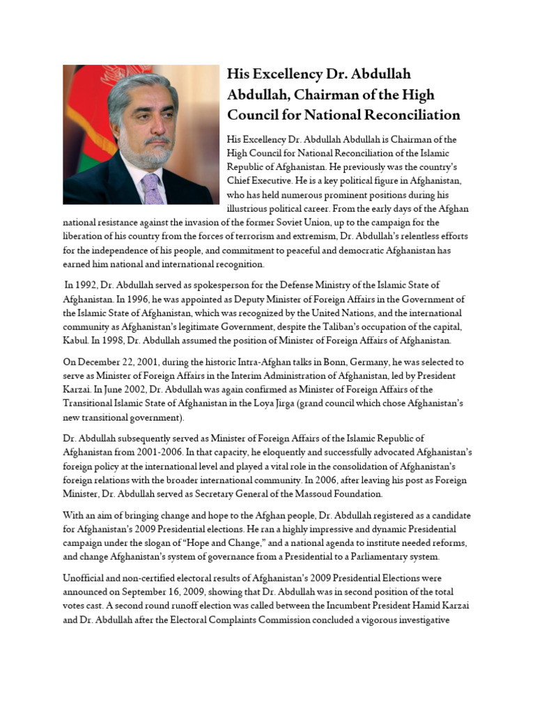 Biography of Dr. Abdullah Abdullah | PDF | Afghanistan | Accountability
