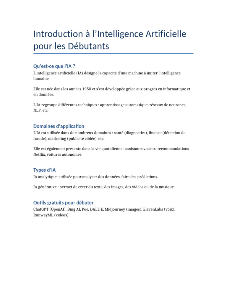 Introduction à l'IA pour Débutants | PDF