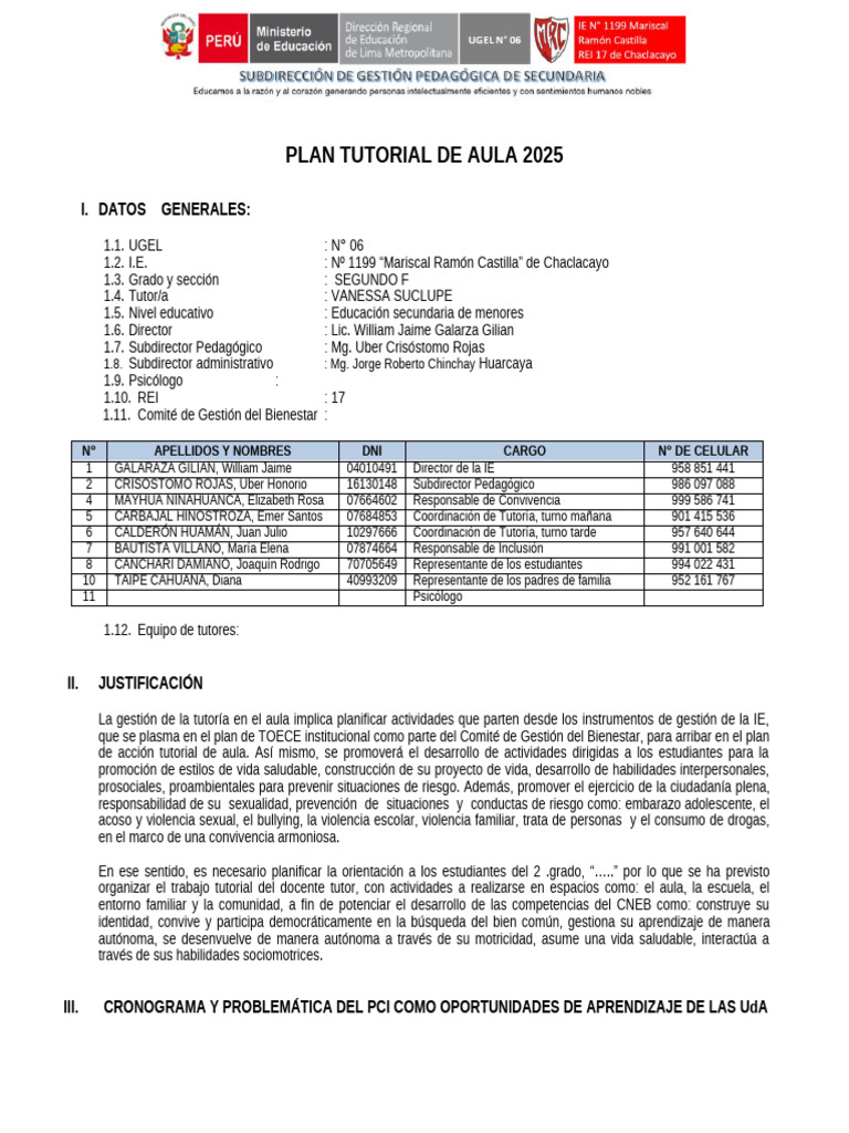 Plan de Tutoría 2025 para Secundaria | PDF | Salón de clases | Aprendizaje