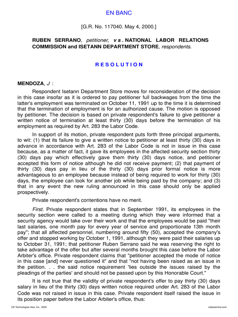 Isetann vs. Serrano: Labor Termination Case | PDF | Employment | Layoff