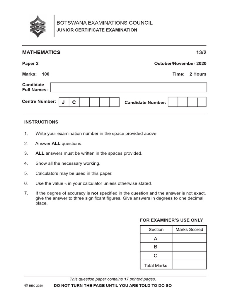 2020 Mathematics Paper 2 250307182725 | PDF | Area | Interest