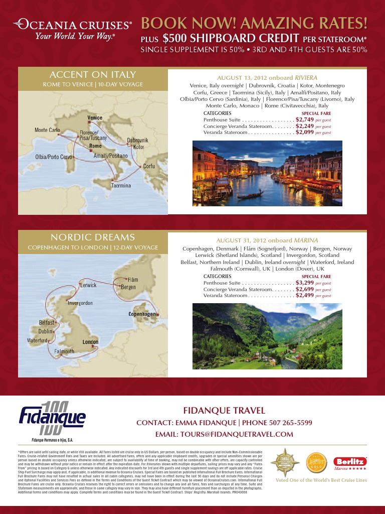 Pro40068 Aug2012 Sailings - Web | PDF | Cruise Ship | Fee