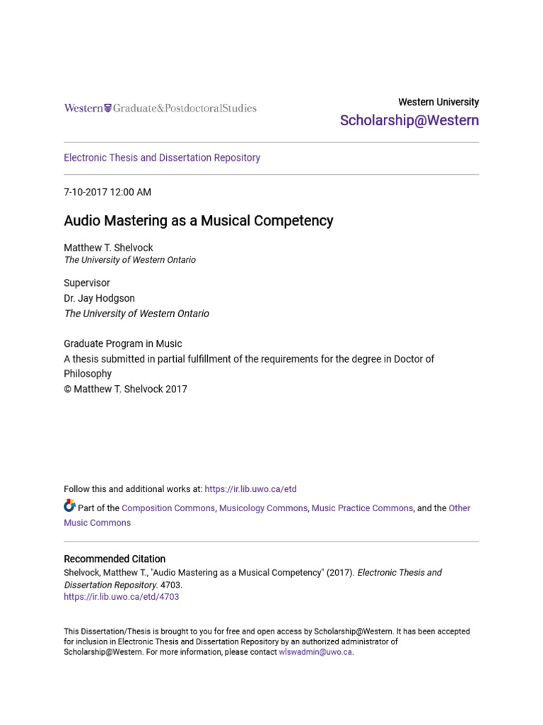 Audio Mastering as Musical Competency | PDF | Equalization (Audio) | Thesis
