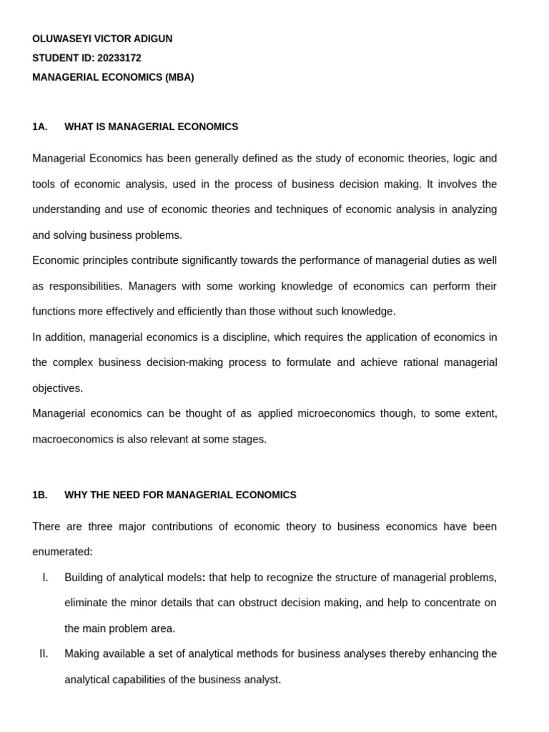 Managerial Economics Assignment | PDF | Economics | Analysis