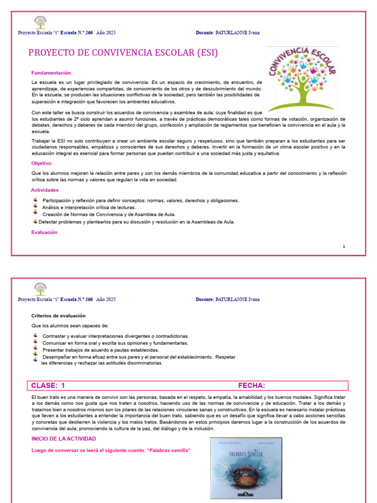 Proyecto de Convivencia Escolar 2025 | PDF | Escuelas | Salón de clases