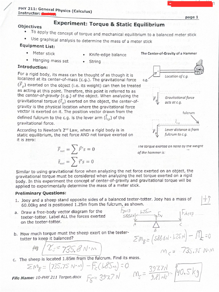 Kostka Phy211 Lab9 Handout | PDF