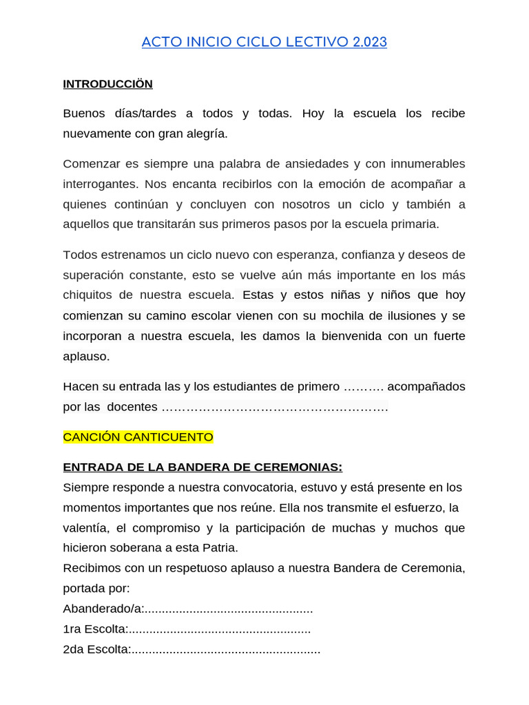 Acto de Inicio Ciclo Lectivo 2023 | PDF