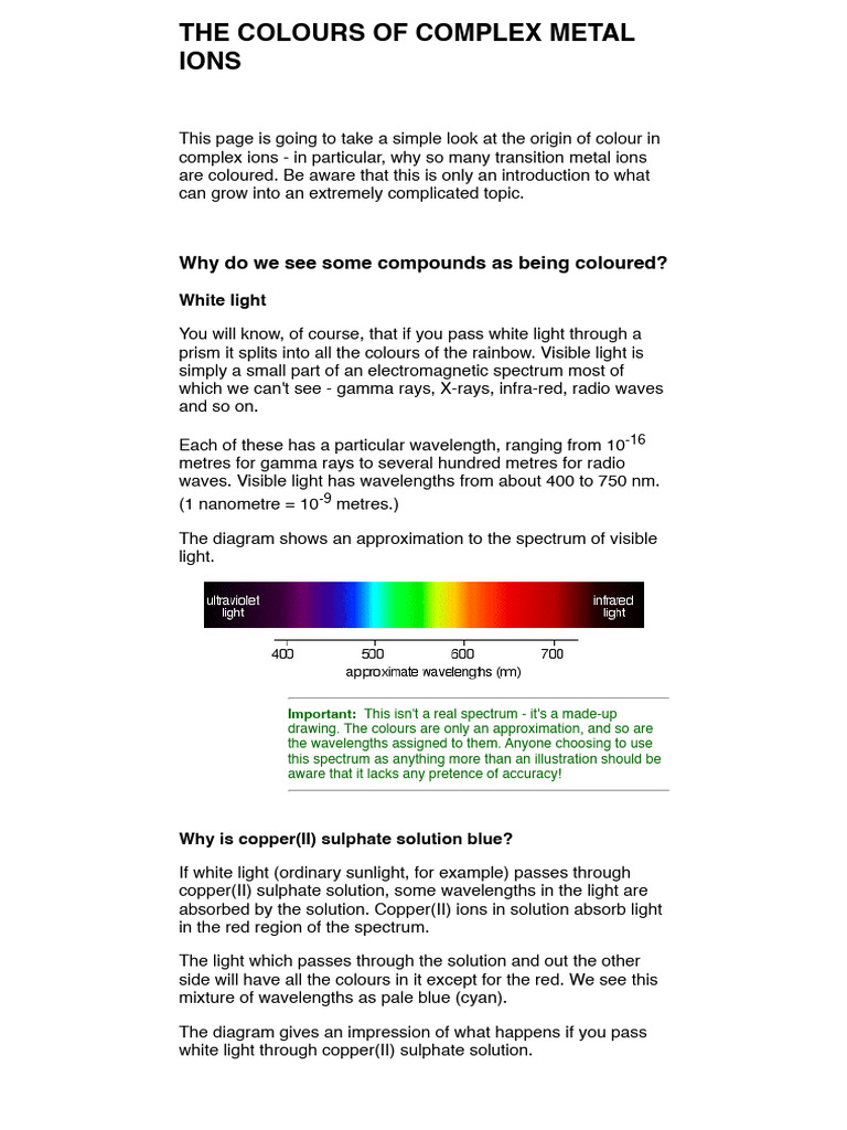 Color Origins in Complex Metal Ions | PDF | Electromagnetic Spectrum ...