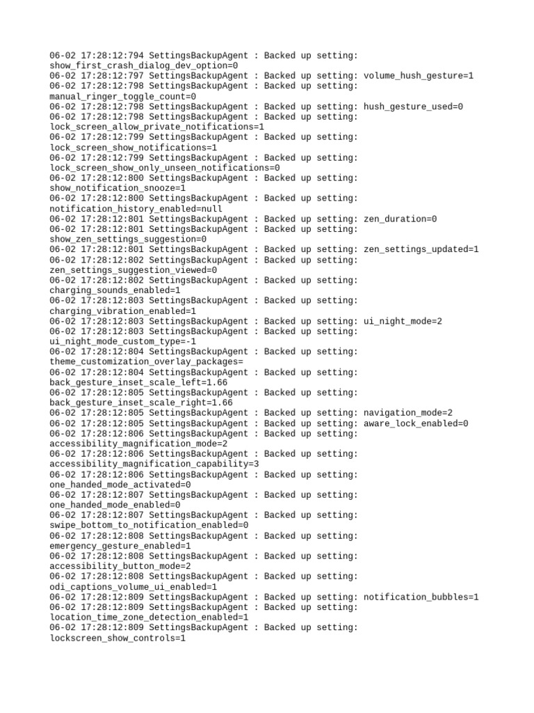 Android Settings Backup Log | PDF