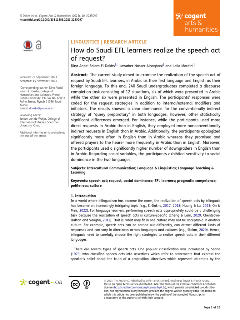 Saudi EFL Learners' Request Strategies | PDF | Learning | Sociolinguistics