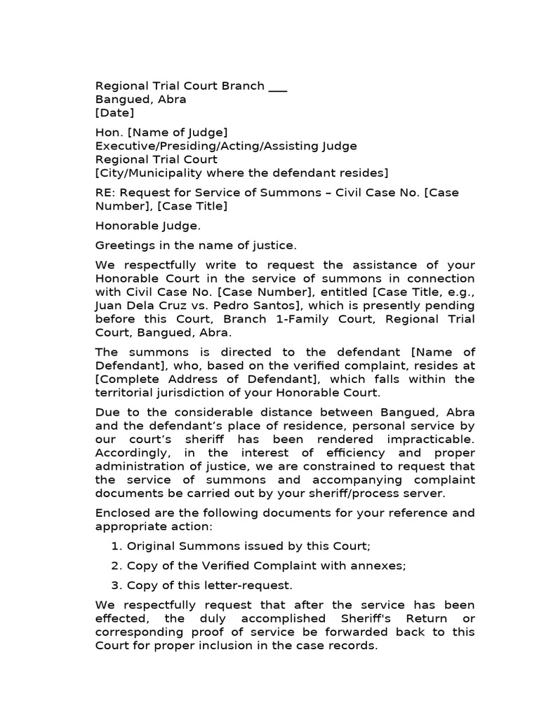 Request for Service of Summons in Civil Case | PDF