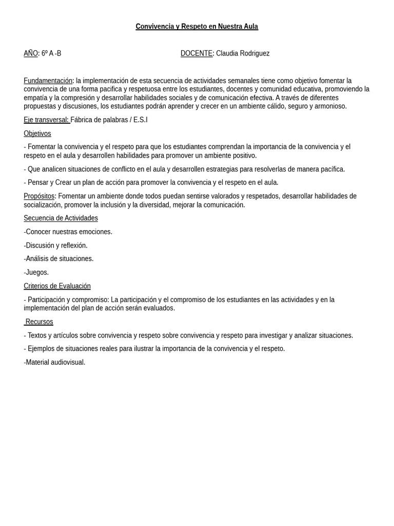 Fomentando Convivencia y Respeto Escolar | PDF