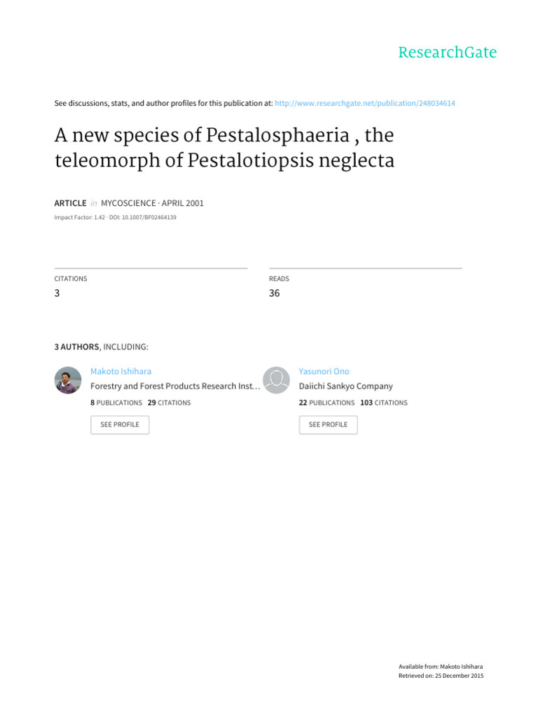 A New Species of Pestalosphaeria, The Teleomorph of Pestalotiopsis ...