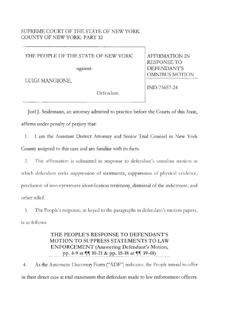 Mangione Luigi Omnibus Motion Response Exhibits | PDF