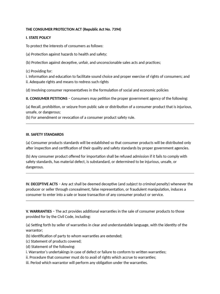 Consumer Protection Act Overview | PDF | Consumer Protection | Business Law