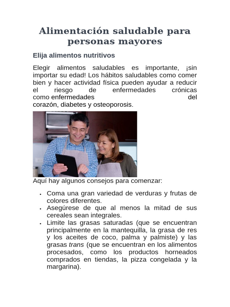 Alimentación Saludable para Mayores | PDF | Alimentos | Nutrición