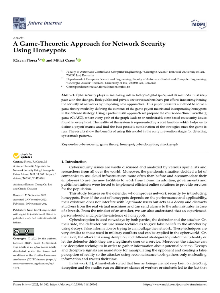Game Theory in Honeypot Security | PDF | Computer Network | Computer ...