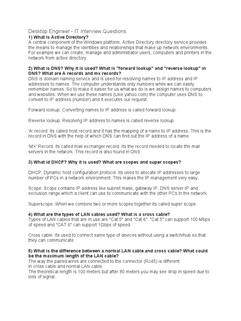 Desktop Engineer - IT Interview Questions | PDF | Ip Address | Domain ...