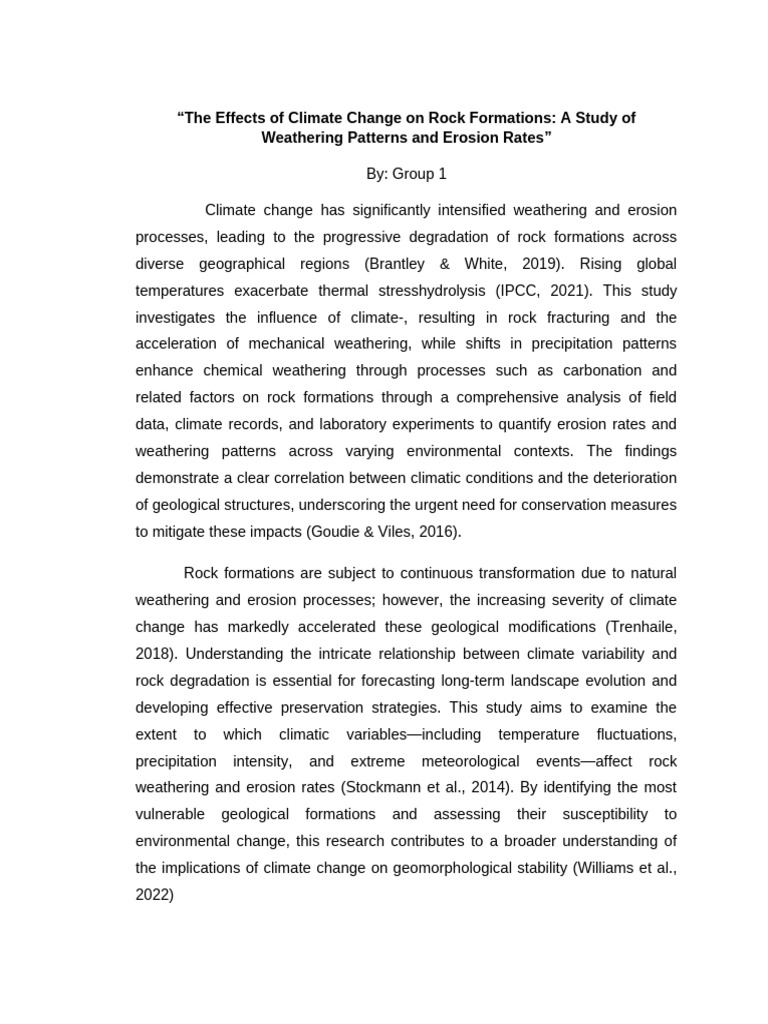 The Effects of Climate Change On Rock Formations A Study of Weathering ...