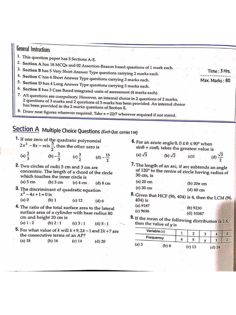 Maths Class 10 Sample Paper 2 | PDF