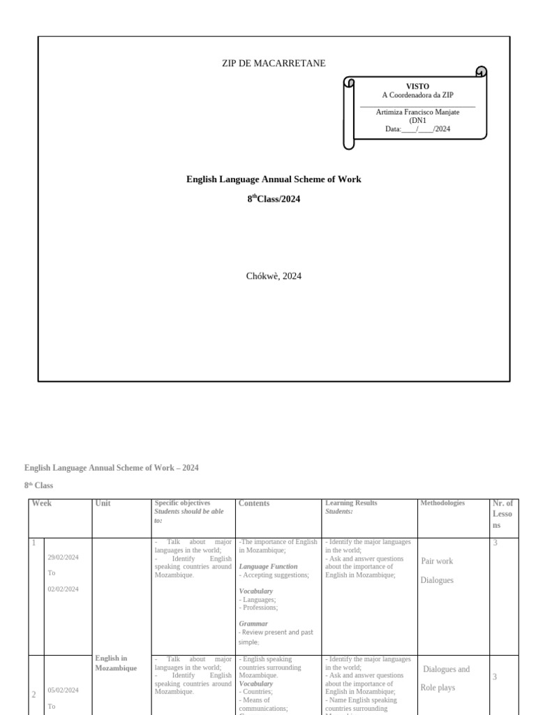 English Scheme of Work Grade 8 | PDF | Rituals | English Language