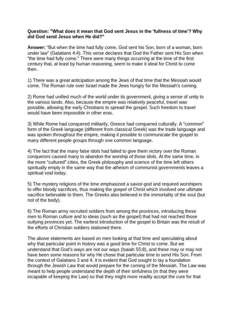 Fullness of Time Article | PDF | Jesus | The Gospel